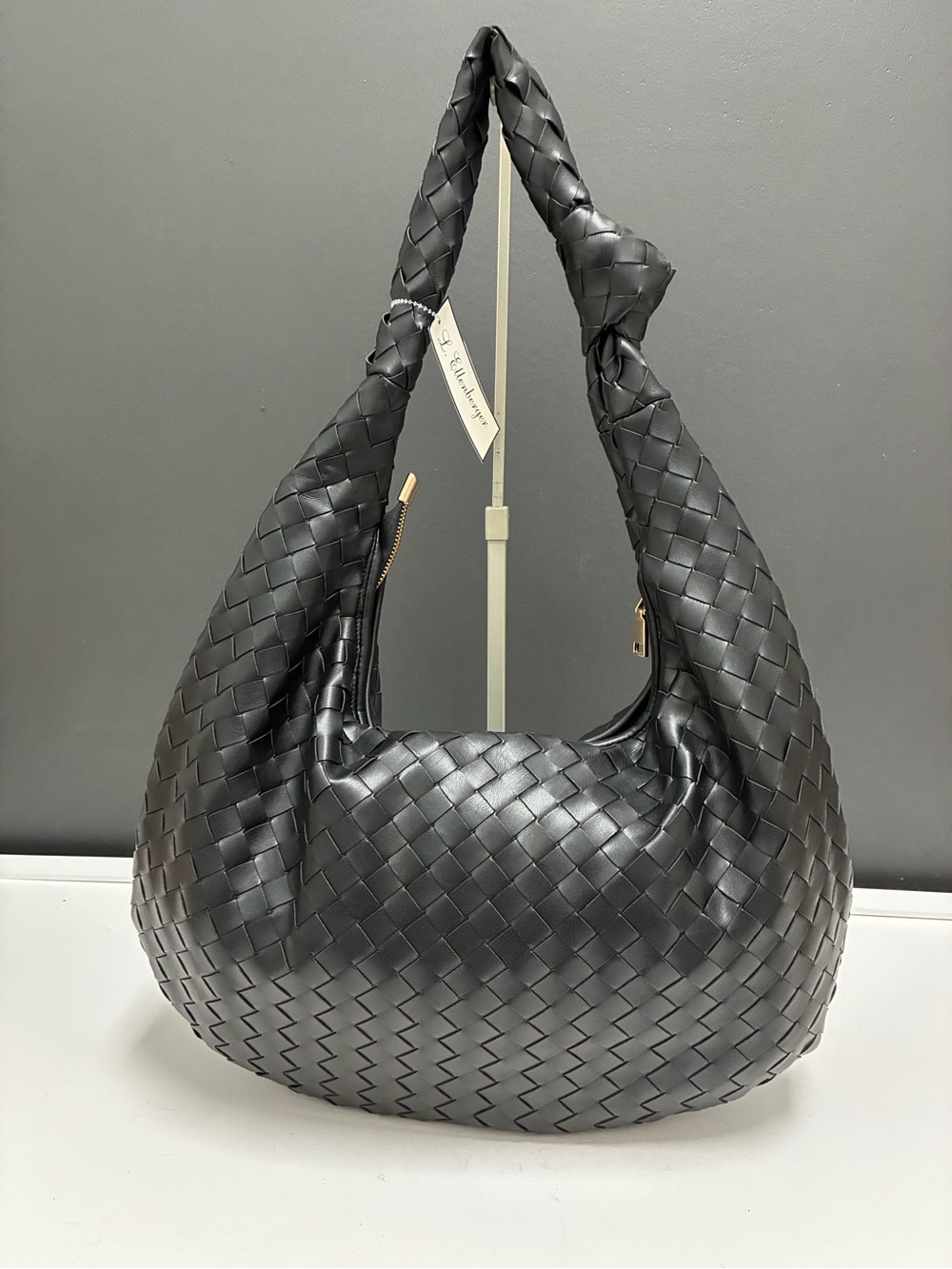 Melie Bianco Faux Leather Black Woven Hobo Shoulder Bag